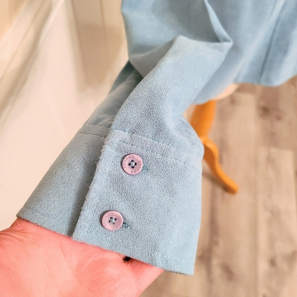 Sonoma Lifestyle Lightweight Robin Egg Blue Faux Suede Soft Zipper Front Blazer - Picture 3 of 7